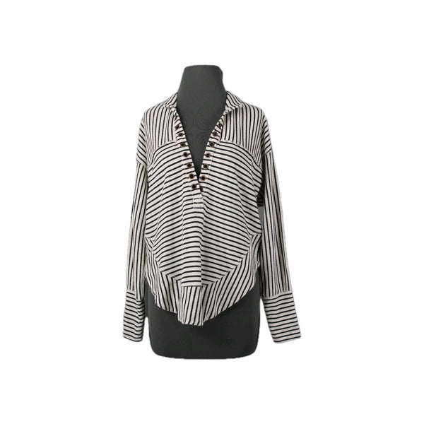 Pilcro Sz XXS Cream Black Striped 100% Cotton Oversize Rivet Sweatshirt Sweater
