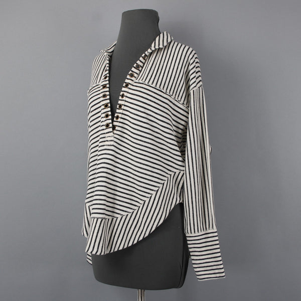 Pilcro Sz XXS Cream Black Striped 100% Cotton Oversize Rivet Sweatshirt Sweater