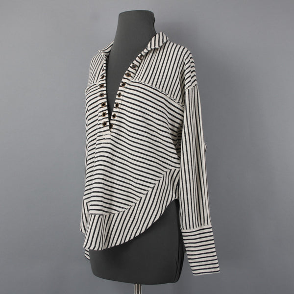 Pilcro Sz XXS Cream Black Striped 100% Cotton Oversize Rivet Sweatshirt Sweater
