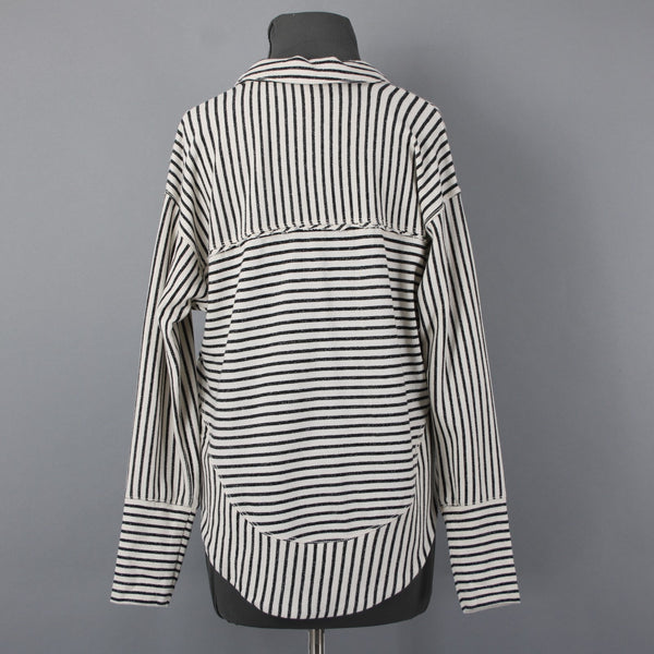 Pilcro Sz XXS Cream Black Striped 100% Cotton Oversize Rivet Sweatshirt Sweater