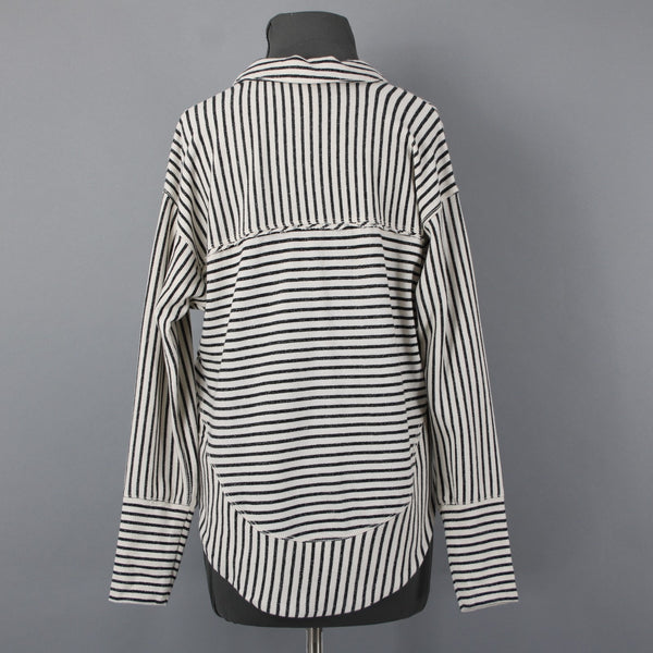 Pilcro Sz XXS Cream Black Striped 100% Cotton Oversize Rivet Sweatshirt Sweater