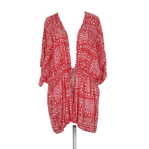 Victorias Secret Sz One Size Red White Hearts 100% Viscose Wrap Cardigan Sweater