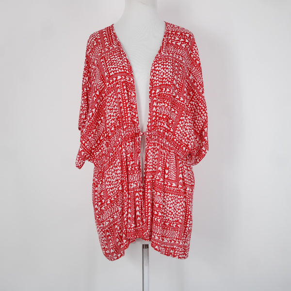 Victorias Secret Sz One Size Red White Hearts 100% Viscose Wrap Cardigan Sweater