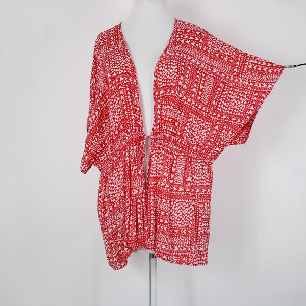 Victorias Secret Sz One Size Red White Hearts 100% Viscose Wrap Cardigan Sweater