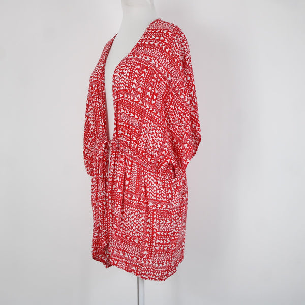 Victorias Secret Sz One Size Red White Hearts 100% Viscose Wrap Cardigan Sweater