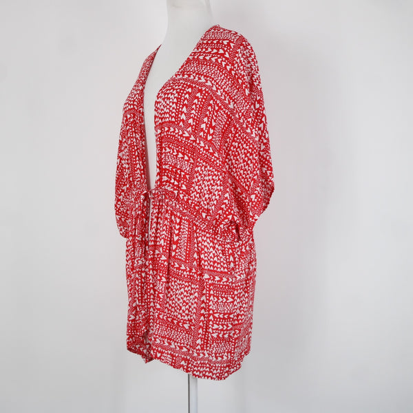 Victorias Secret Sz One Size Red White Hearts 100% Viscose Wrap Cardigan Sweater