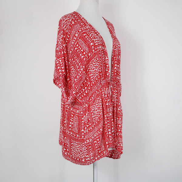 Victorias Secret Sz One Size Red White Hearts 100% Viscose Wrap Cardigan Sweater