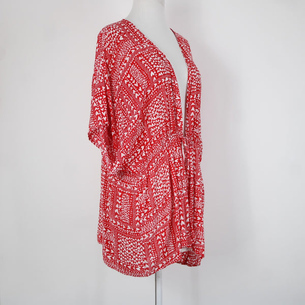 Victorias Secret Sz One Size Red White Hearts 100% Viscose Wrap Cardigan Sweater