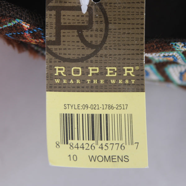 Roper Shoe NEW Sz 10 Brown Multi Color Slip On Ankle Fabric Rubber Shoe