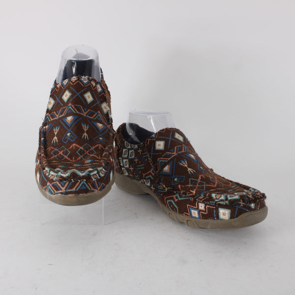 Roper Shoe NEW Sz 10 Brown Multi Color Slip On Ankle Fabric Rubber Shoe