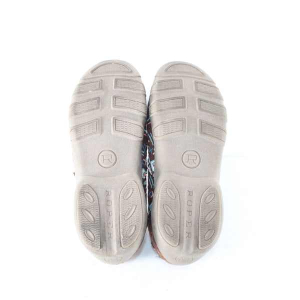 Roper Shoe NEW Sz 10 Brown Multi Color Slip On Ankle Fabric Rubber Shoe