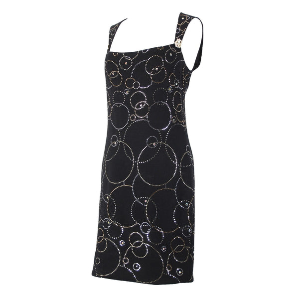 St John Evening Sz 6 Black Silver Gold Paillette Rhinestones Santana Knit Dress