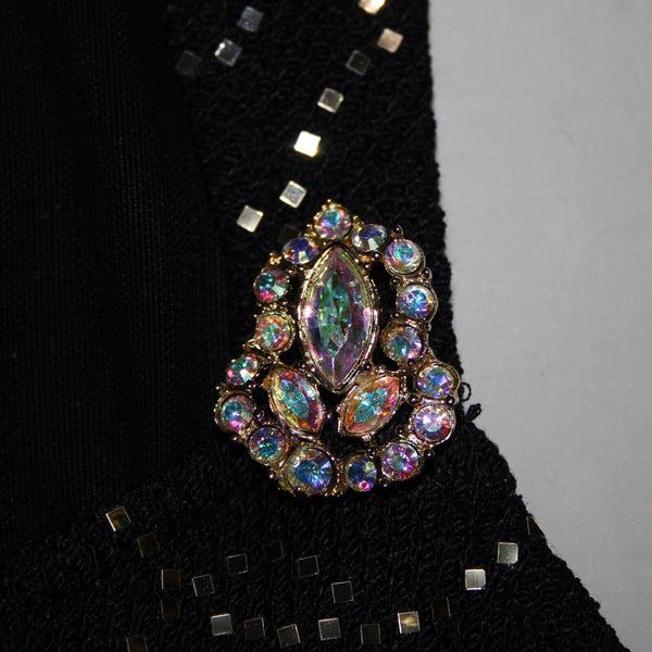 St John Evening Sz 6 Black Silver Gold Paillette Rhinestones Santana Knit Dress