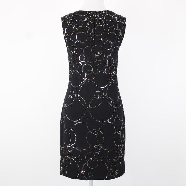 St John Evening Sz 6 Black Silver Gold Paillette Rhinestones Santana Knit Dress