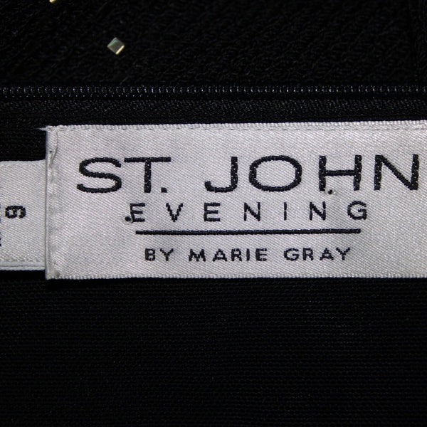St John Evening Sz 6 Black Silver Gold Paillette Rhinestones Santana Knit Dress