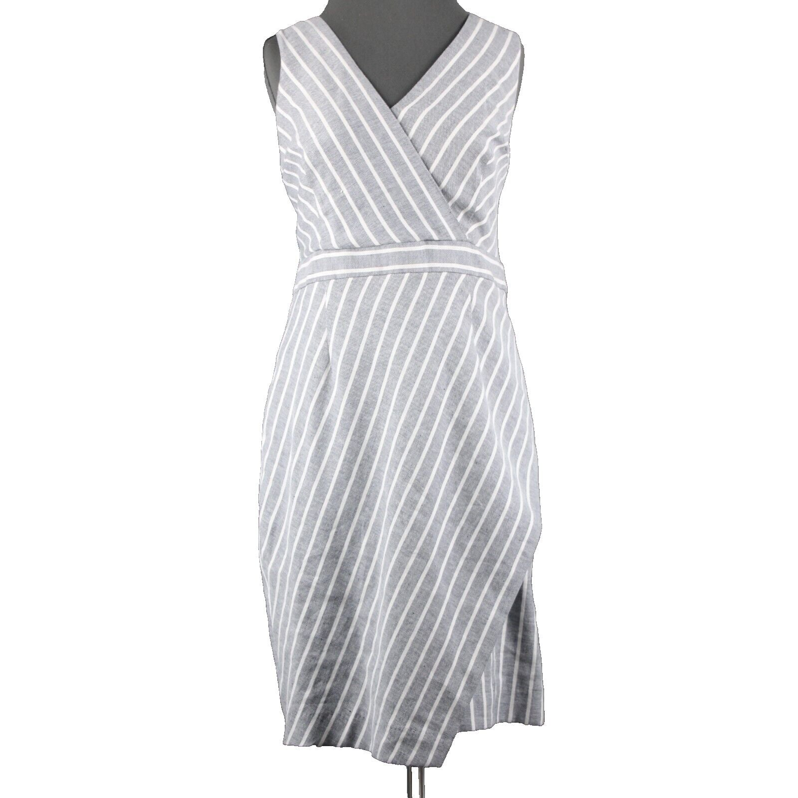 Banana Republic NEW Sz 8 Navy White Striped V Neck Linen Cotton Striped Dress