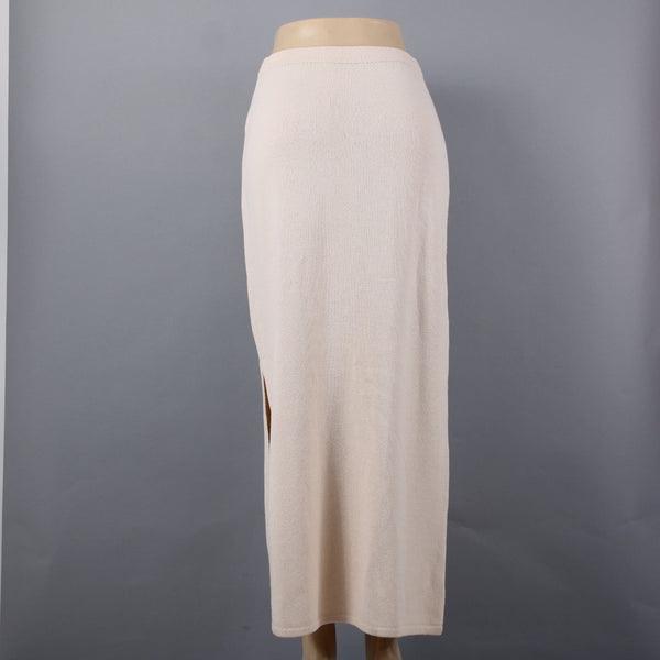 St John Evening Sz 6 Cream Beige Ivory Full Length Santana Knit Wool Blend Skirt