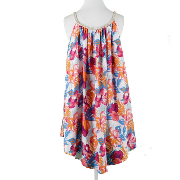 Kaktus OS White Multi Gold Braided Halter Poly Cotton Lined Asymmetric Dress