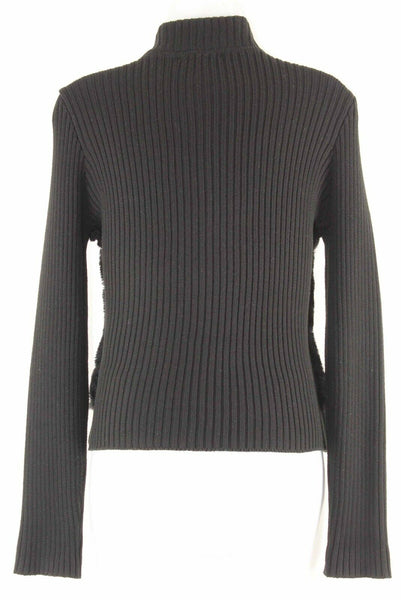Lauren Hansen Sz S Black Zip Faux Fur Ribbed Knit Acrylic Poly Blend Jacket