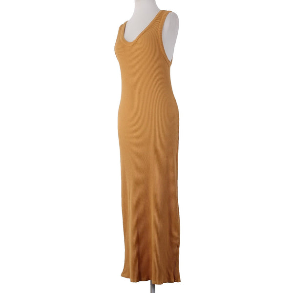 Stateside Dress Sz M Orange Ribbed Long Round Neck Cotton Spandex Dress