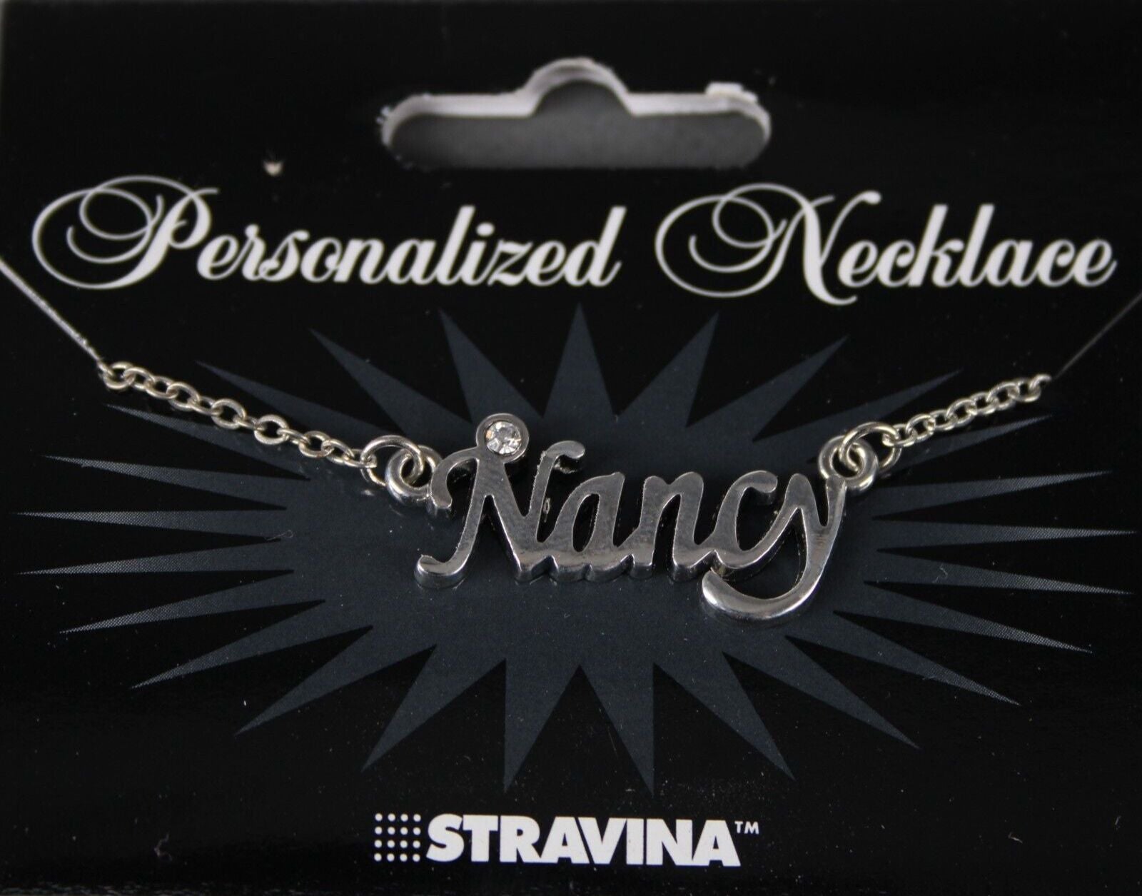 NANCY NEW Name Silvertone Rhinestone 14.5" w 4.5" Multi Ring Extender Necklace