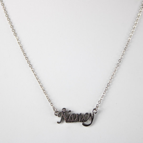 NANCY NEW Name Silvertone Rhinestone 14.5" w 4.5" Multi Ring Extender Necklace
