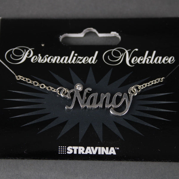 NANCY NEW Name Silvertone Rhinestone 14.5" w 4.5" Multi Ring Extender Necklace