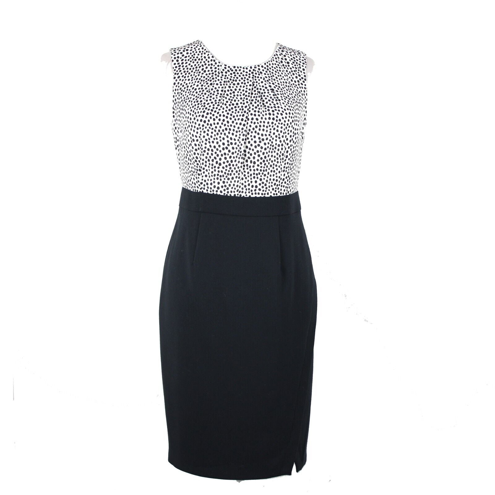 Talbots NEW Petites Sz 2P White Black Polka Dot Sleeveless Lined Poly Dress