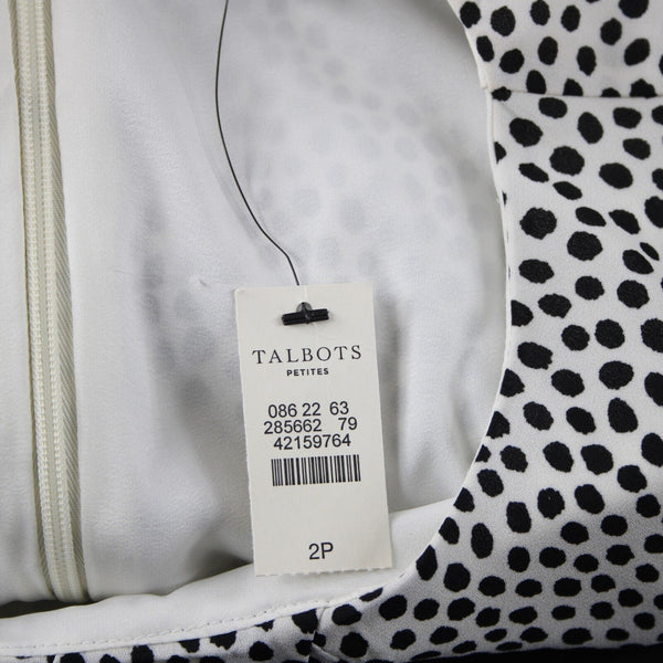 Talbots NEW Petites Sz 2P White Black Polka Dot Sleeveless Lined Poly Dress
