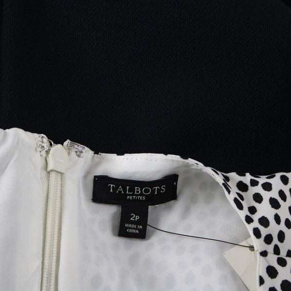 Talbots NEW Petites Sz 2P White Black Polka Dot Sleeveless Lined Poly Dress