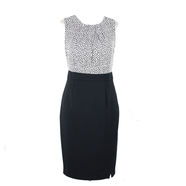 Talbots NEW Petites Sz 2P White Black Polka Dot Sleeveless Lined Poly Dress