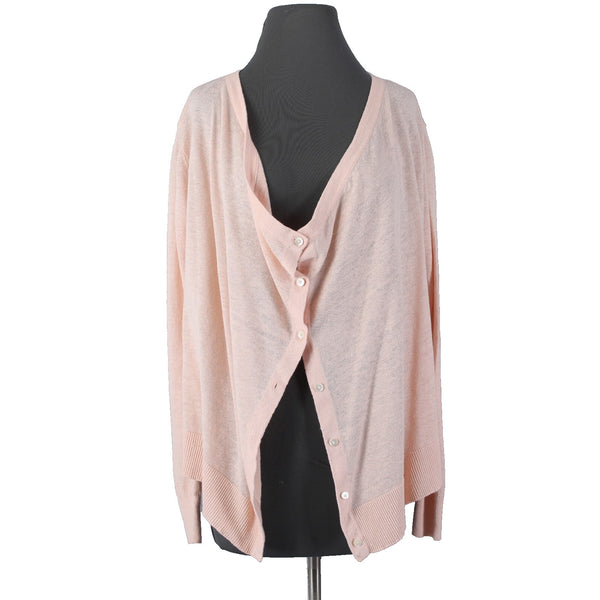 Garnet Hill Cardigan Sweater Sz XS Pink Peach Loose Neck Line Boho 100% Linen