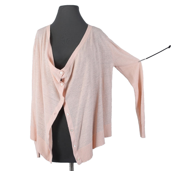 Garnet Hill Cardigan Sweater Sz XS Pink Peach Loose Neck Line Boho 100% Linen