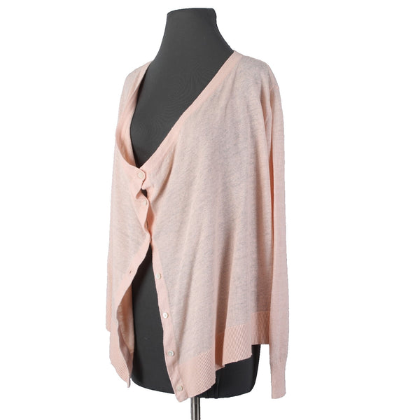Garnet Hill Cardigan Sweater Sz XS Pink Peach Loose Neck Line Boho 100% Linen