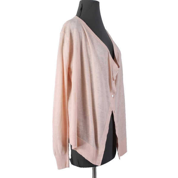 Garnet Hill Cardigan Sweater Sz XS Pink Peach Loose Neck Line Boho 100% Linen