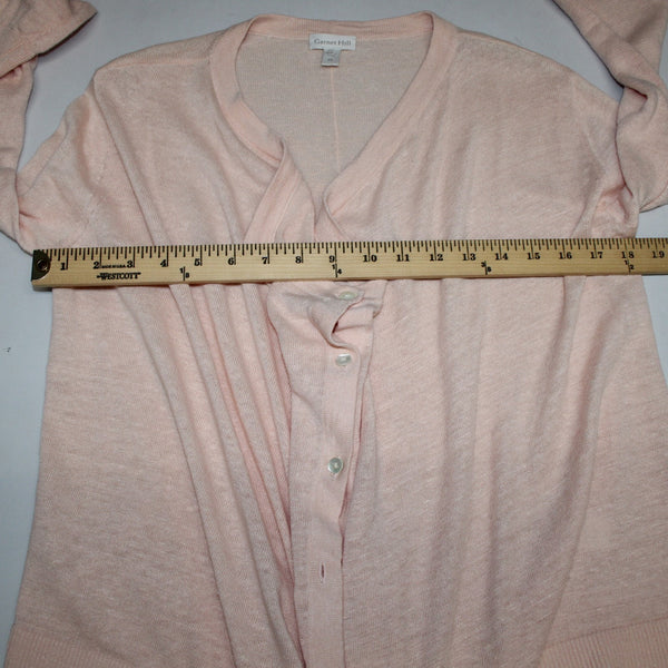 Garnet Hill Cardigan Sweater Sz XS Pink Peach Loose Neck Line Boho 100% Linen