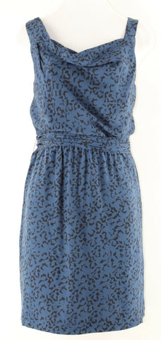 Theory Sz 6 Navy Black Draped Bodice Polyester Lined 100% Silk Dress
