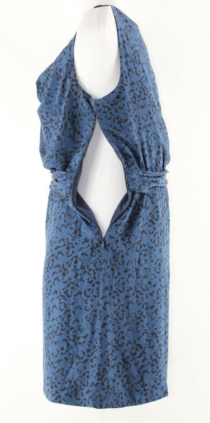 Theory Sz 6 Navy Black Draped Bodice Polyester Lined 100% Silk Dress