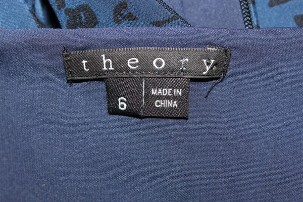 Theory Sz 6 Navy Black Draped Bodice Polyester Lined 100% Silk Dress