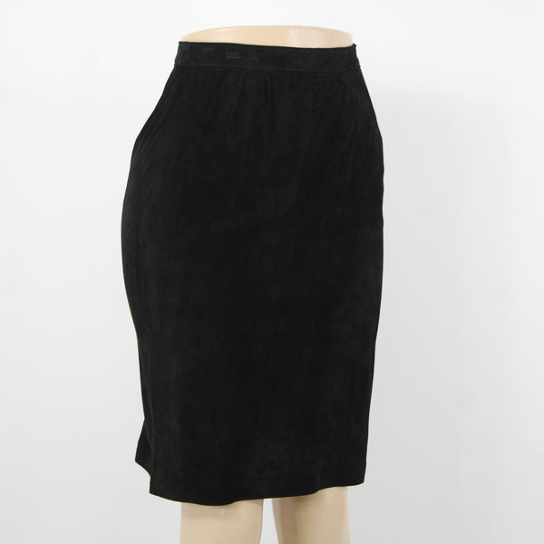 Patricia Wolf NEW Sz 6 Black Lined Knee Length Pig Suede Pencil Skirt