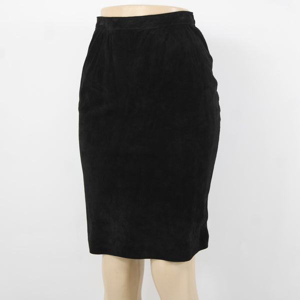 Patricia Wolf NEW Sz 6 Black Lined Knee Length Pig Suede Pencil Skirt