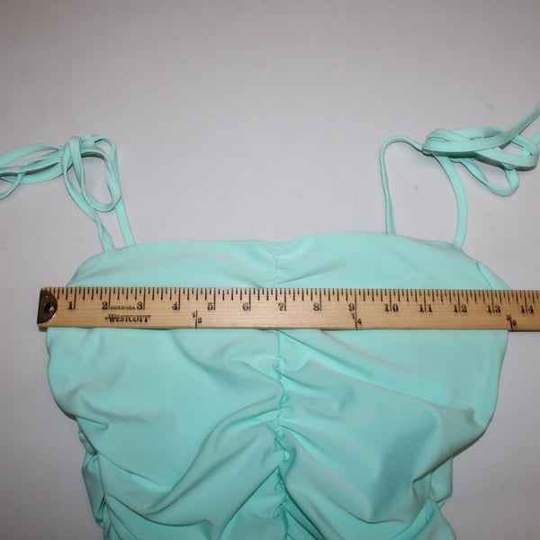 B Darlin NEW Sz 5/6 Slim Aqua Blue Ruching Tie Straps Bodycon Poly Spandex Dress
