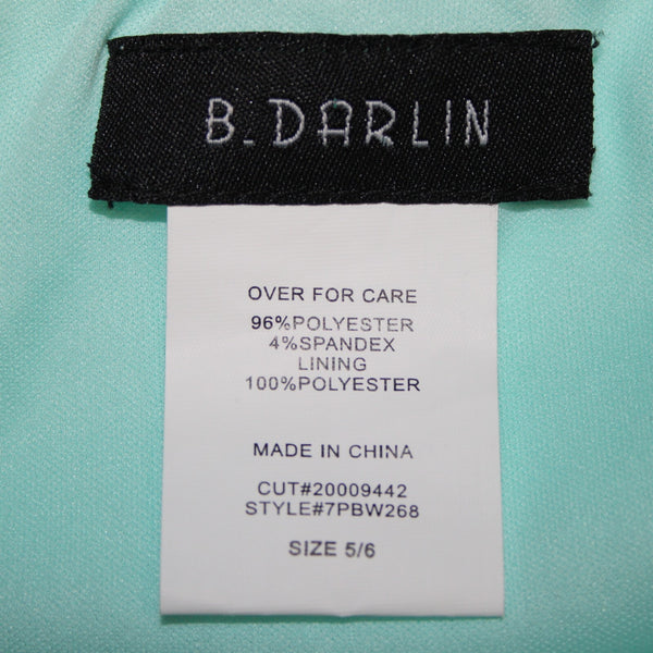 B Darlin NEW Sz 5/6 Slim Aqua Blue Ruching Tie Straps Bodycon Poly Spandex Dress