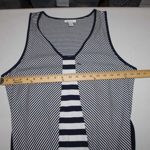 Nautica Dress Sz XL Navy Blue White Striped With Belt V Neck Maxi Cotton Dress