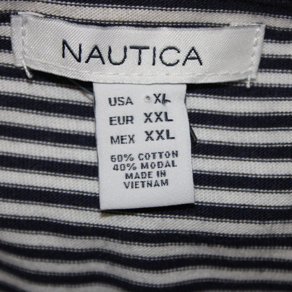 Nautica Dress Sz XL Navy Blue White Striped With Belt V Neck Maxi Cotton Dress