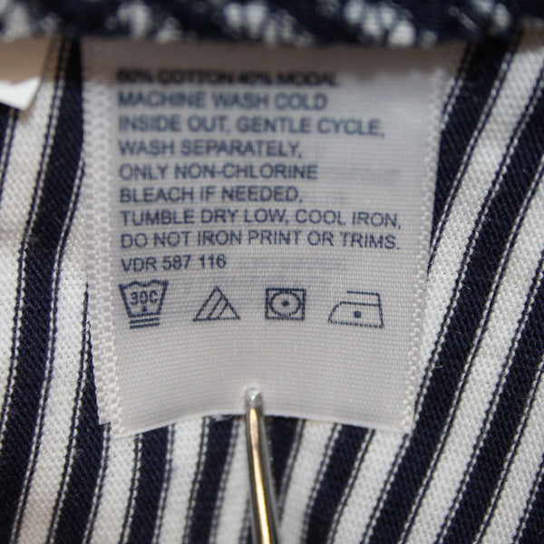 Nautica Dress Sz XL Navy Blue White Striped With Belt V Neck Maxi Cotton Dress