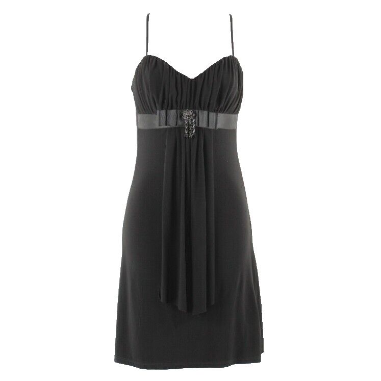 B Darlin Sz 9 10 Black Rhinestone Brooch Grosgrain Bow Poly Spandex Dress