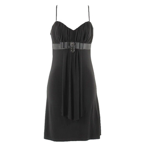B Darlin Sz 9 10 Black Rhinestone Brooch Grosgrain Bow Poly Spandex Dress