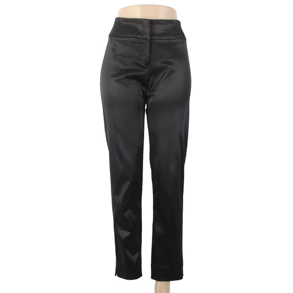 Msk Pant Sz 8 x 30 Black Satin Ankle Straight Leg Acetate Nylon Pant