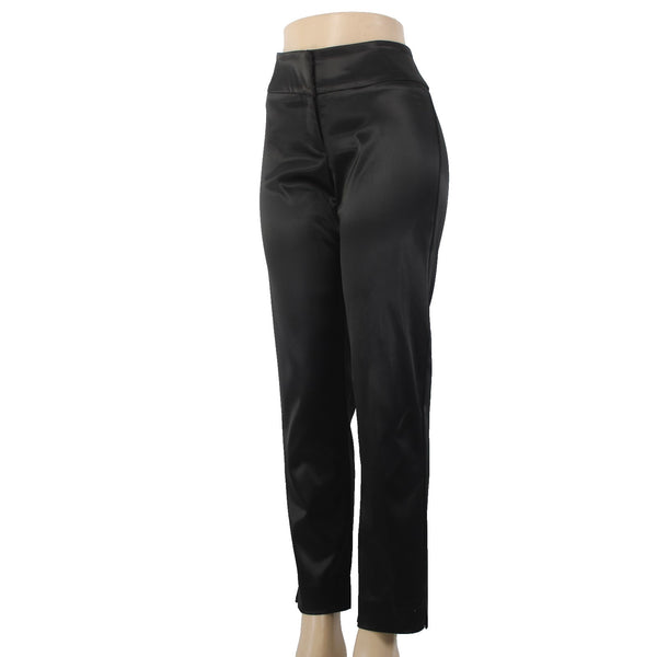 Msk Pant Sz 8 x 30 Black Satin Ankle Straight Leg Acetate Nylon Pant